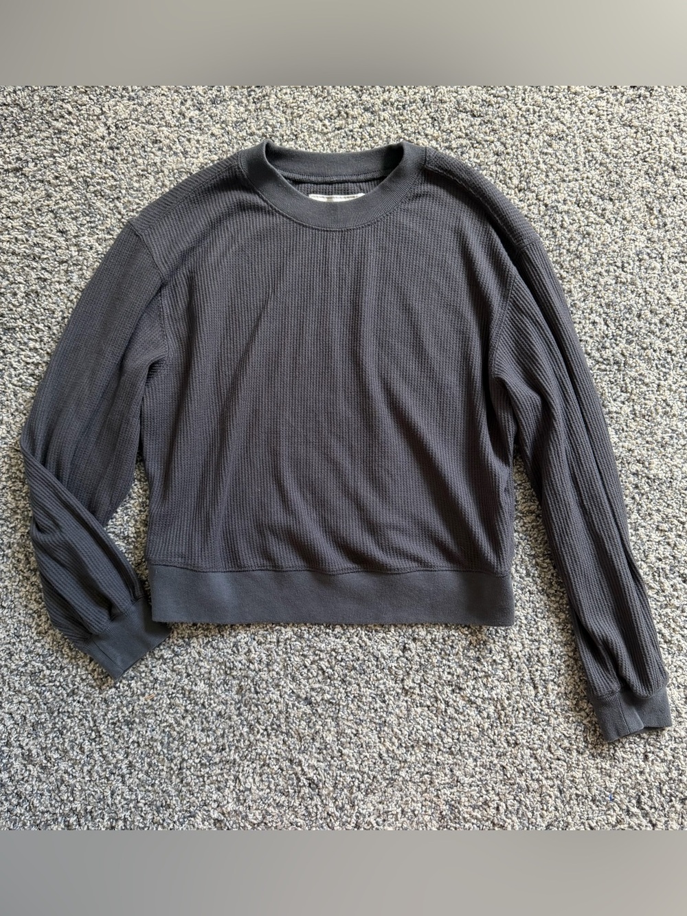 Abercrombie & Fitch Boxy Waffle Knit Pullover Crewneck Sweatshirt Shirt Gray